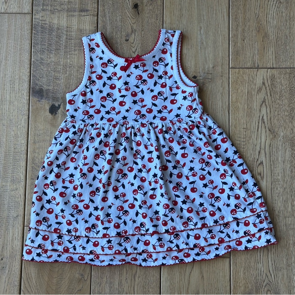 Healthtex White Sleeveless Cherry Flag Print Dress size 24 Months